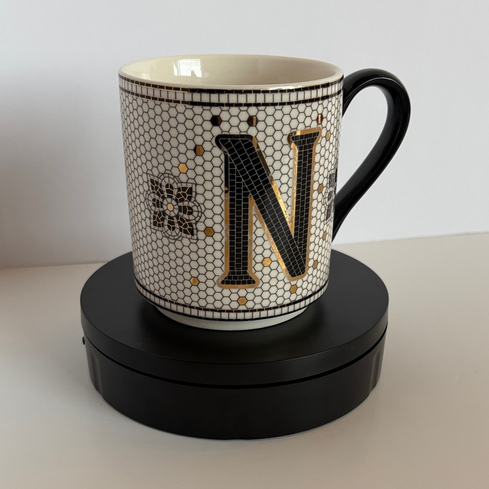 Anthropologie N Monogrammed Mug Bistro Tile